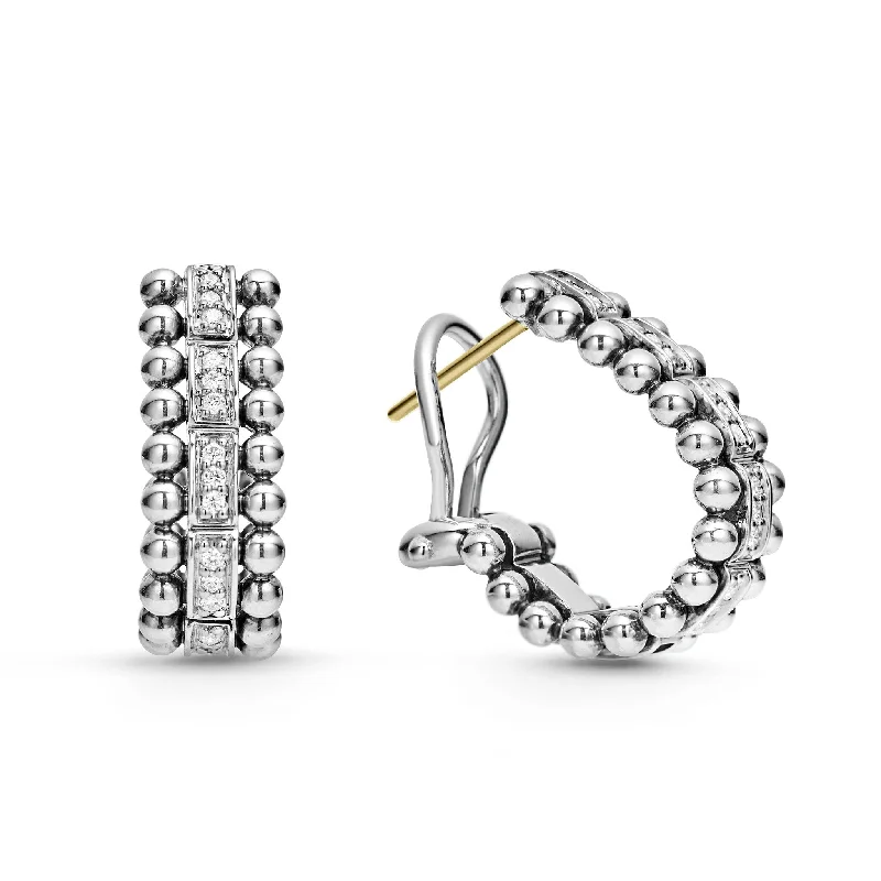 Bold Drop Earrings-Caviar Spark Beaded Diamond Huggie Earrings