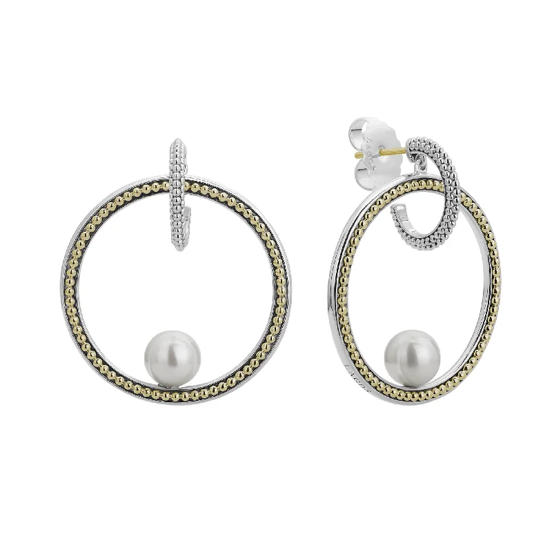 Unique Gemstone Earrings-Luna Caviar Hoop Pearl Earrings