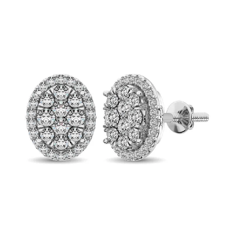 Shiny Hoop Earrings-JDTK-62390W-E-6-  Oval Shaped 1.2 ct tw Diamond Earrings  in 14K Gold