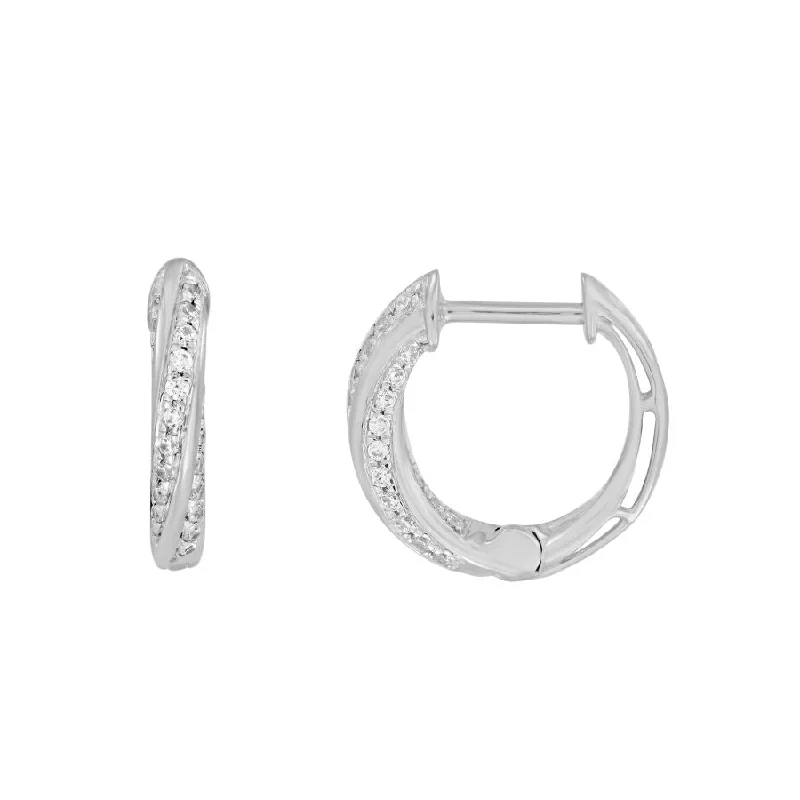 Double-Sided Earrings-LADIES HOOP EARRINGS 0.25CT ROUND DIAMOND 10K WHITE GOLD