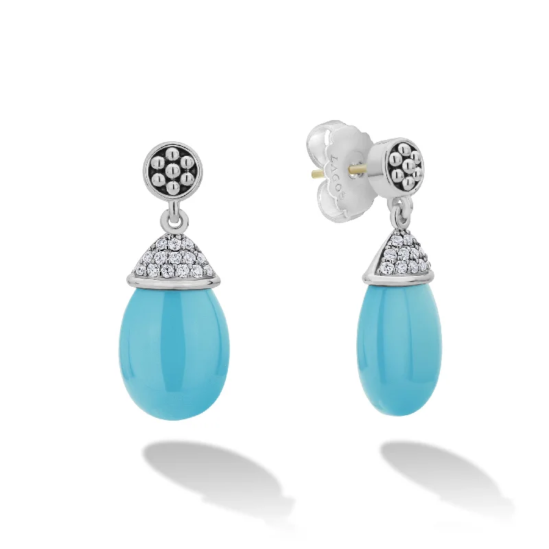 Elegant Drop Earrings-Blue Caviar Ceramic Diamond Drop Earrings