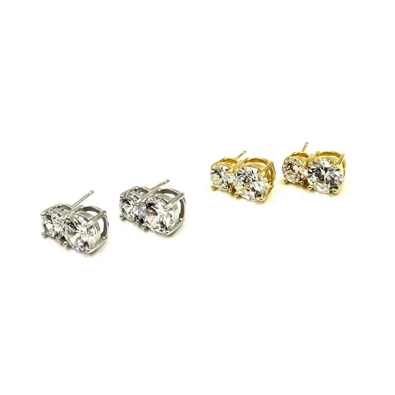 Retro Earrings-Ashley Gold Sterling Silver Double CZ Drop Earrings