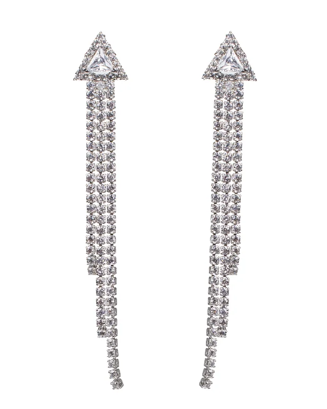 Simple Silver Drop Earrings-Triple Strand CZ Earrings