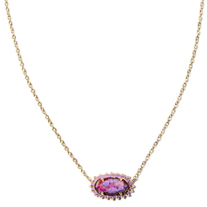 Kendra Scott | Elisa Gold Color Burst Frame Short Pendant Necklace in Bronze Veined Violet Magnesite