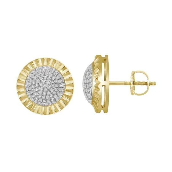 Silver Plated Earrings-LADIES STUD EARRINGS 0.50CT ROUND DIAMOND 10K YELLOW GOLD