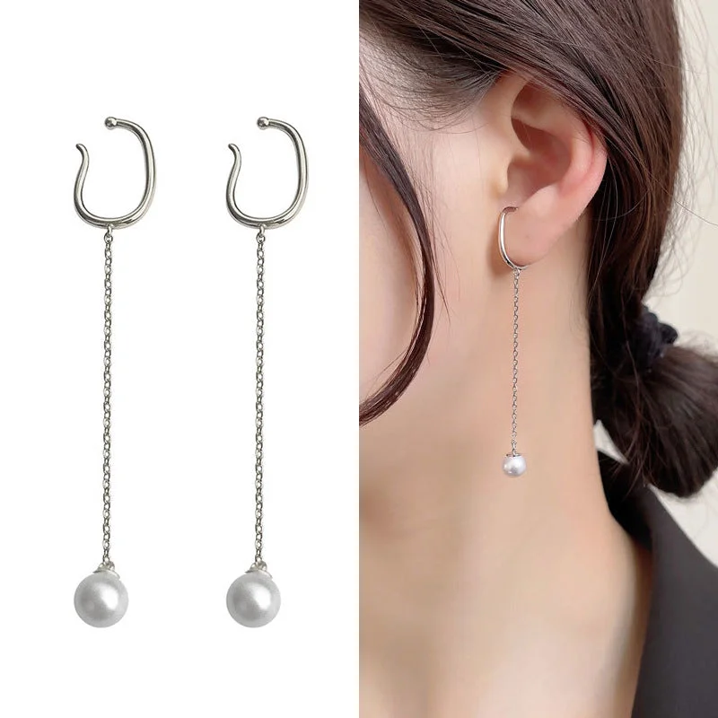 23#J0005 Pearl Tassel Pair-Silver