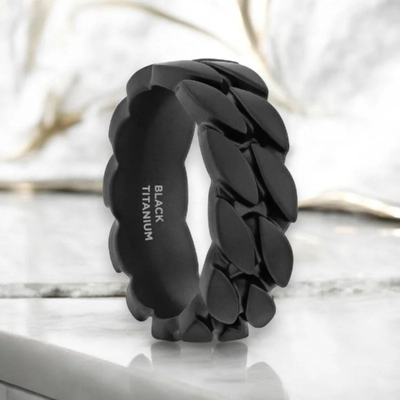 SENTINEL | Black Zirconium Ring, Chain Link Pattern