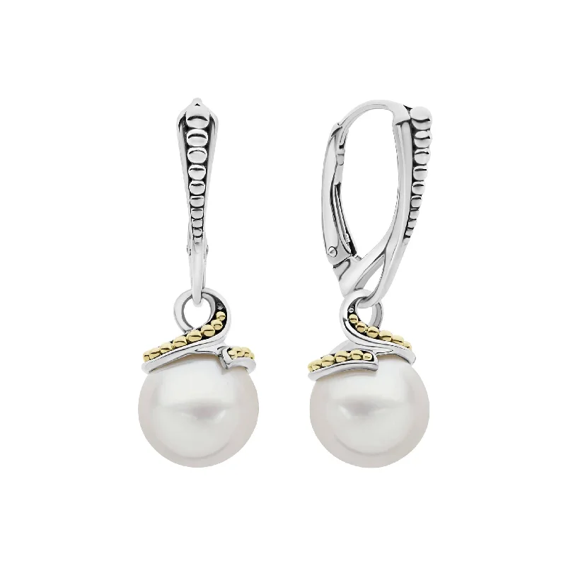 Luxury Pearl Earrings-Luna Two-Tone Drop Pearl Earrings