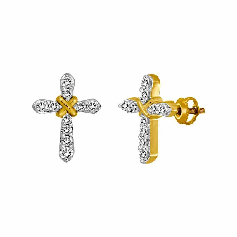 Elegant Drop Stud Earrings-LADIES EARRINGS 0.15CT ROUND DIAMOND 10K YELLOW GOLD