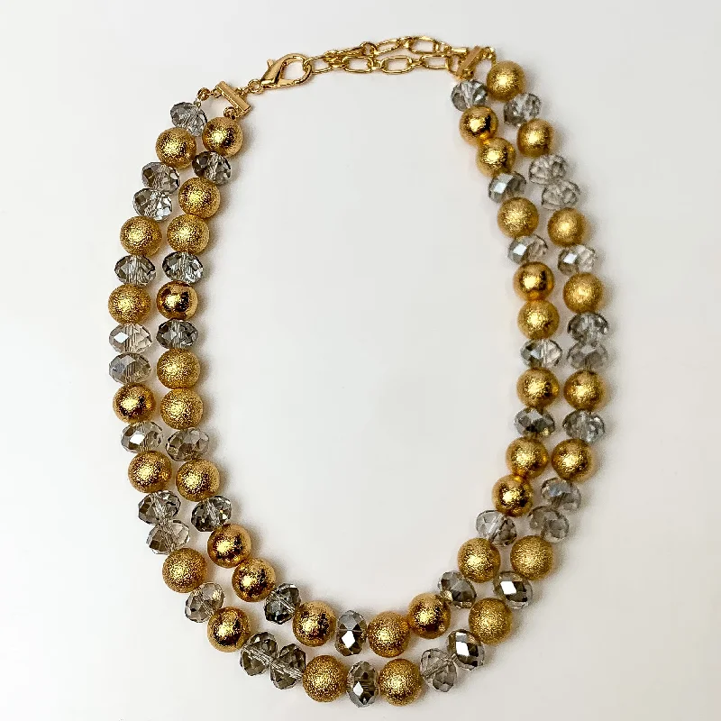 Bold Statement Layered Necklace in Gold tone and Clear