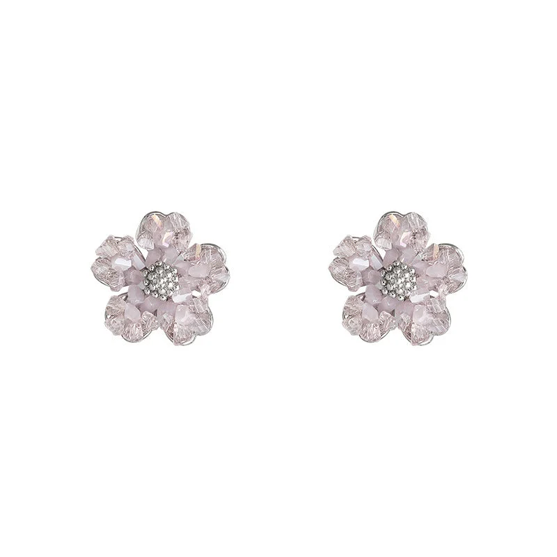 Cherry Blossom Powder Flower Crystal Ear Studs