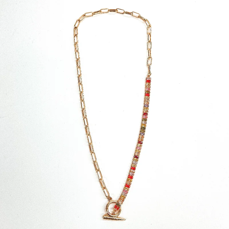 Rhinestones and Chains Necklace in Multicolor Pastel Neutrals