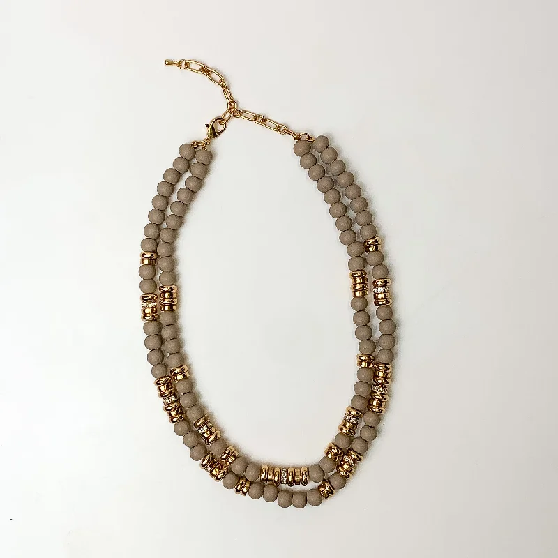 Tropical Tango Layered Beaded Necklace with Gold Tone Spacers in Gauntlet Gray