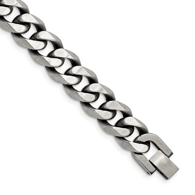 Stainless Steel Antiqued and Brushed 13mm Curb 8.5in Bracelet