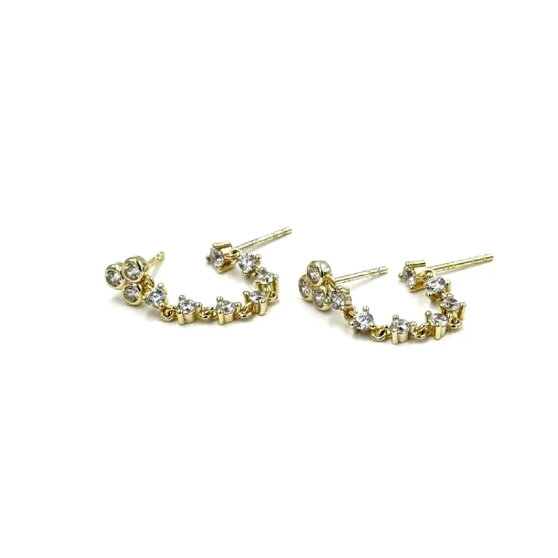 Elegant Swarovski Earrings-Ashley Gold Sterling Silver Gold Plated 10 CZ Drop Chain Double Post Earrings