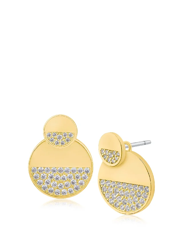 Small Drop Earrings-Pave Double Disc Earrings