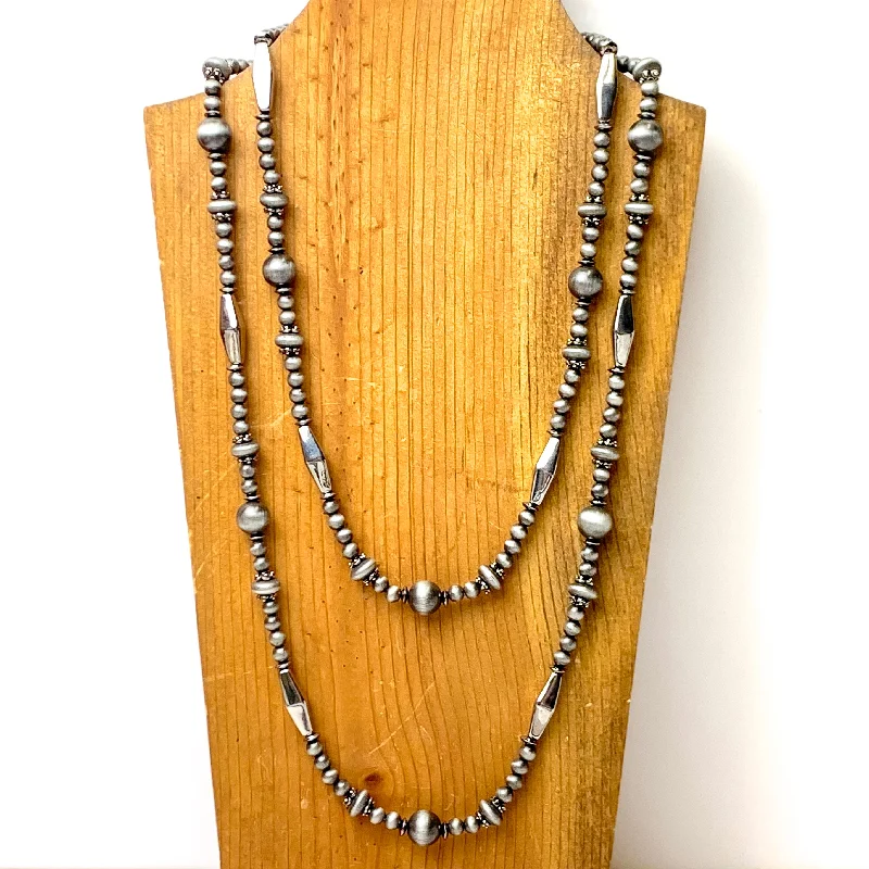 Silver Tone Faux Navajo Pearl and Melon Bead Layering Necklace