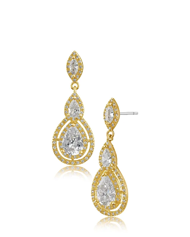 Stud Earrings for Women-Pear and Pave CZ Drop Earrings