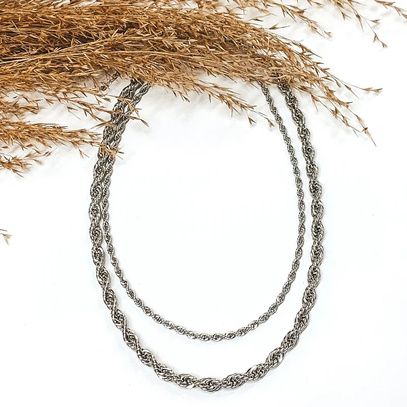 Layered Rope Chain Necklace in Silver