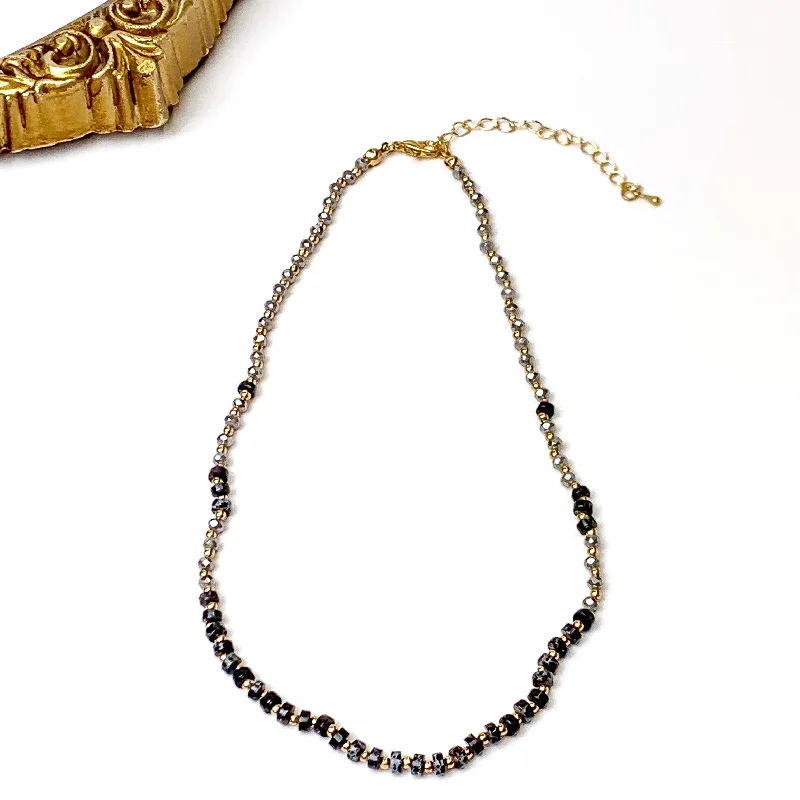 Natural Stone and Crystal Beaded Necklace in Black