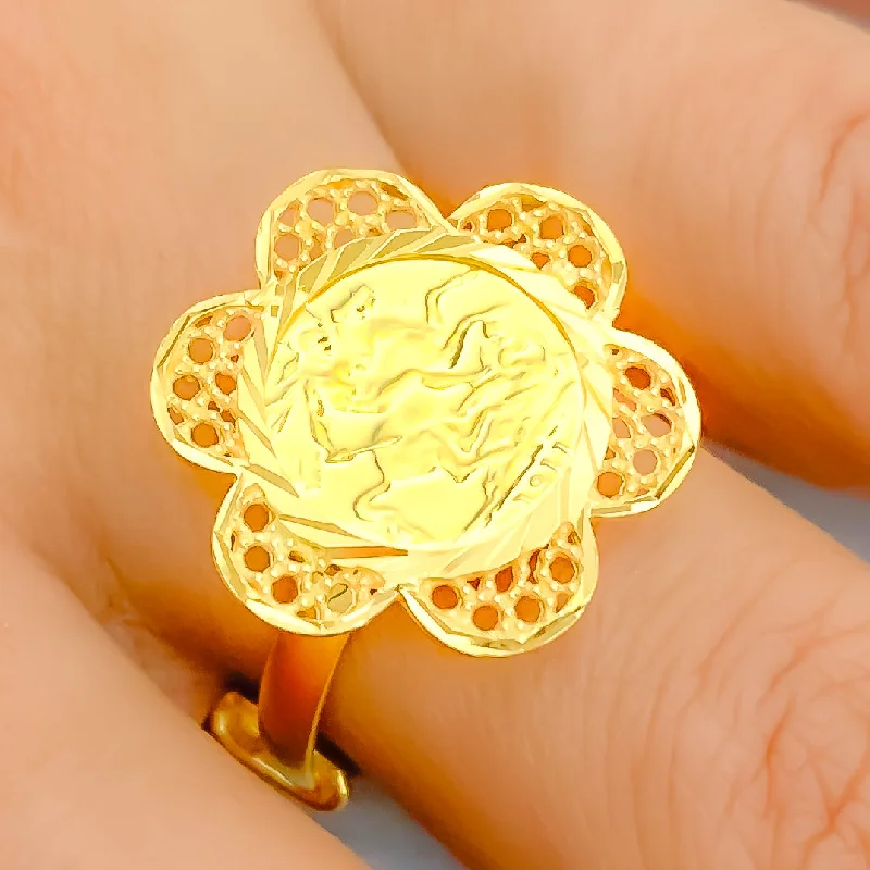 Delightful Gold 21k Gold Coin Ring