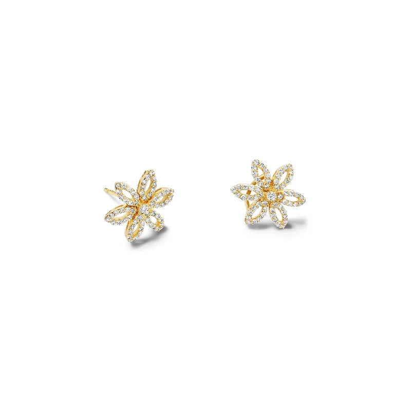 Fashionable Dangle Earrings-Fleur de Lys Earrings 18ct Yellow Gold - Diamond Pavé