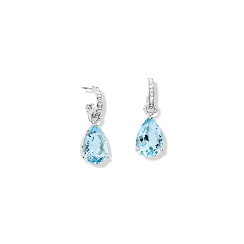 Cute Animal Earrings-Luiza Earring Drops White Gold - Blue Topaz & Diamond Pavé