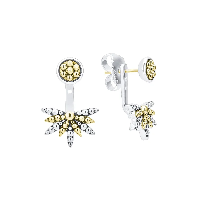 Silver Drop Earrings for Women-Signature Caviar Two-Tone Stud Earrings with Earring Jacket