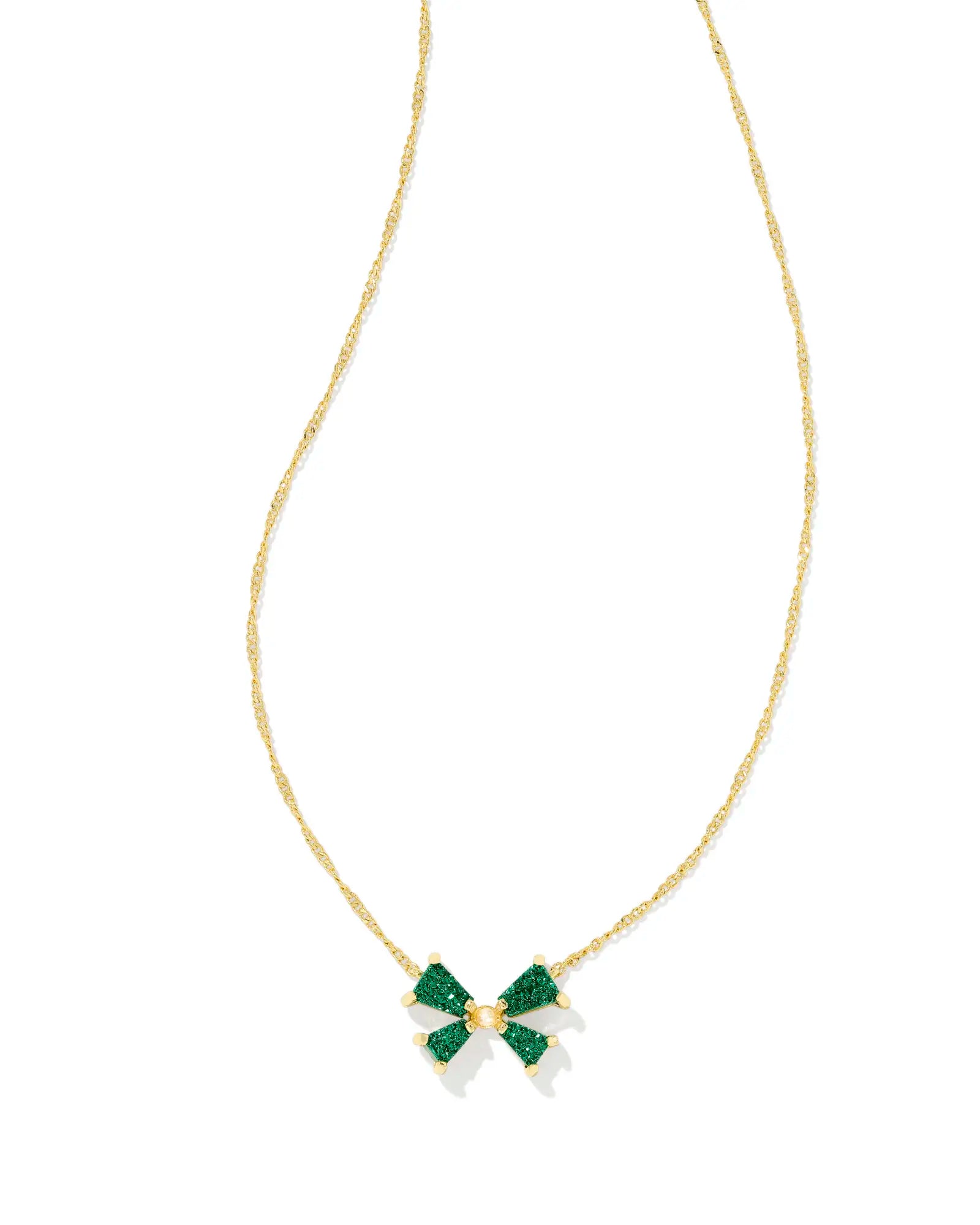 Kendra Scott | Blair Gold Bow Small Short Pendant Necklace in Emerald Green Drusy