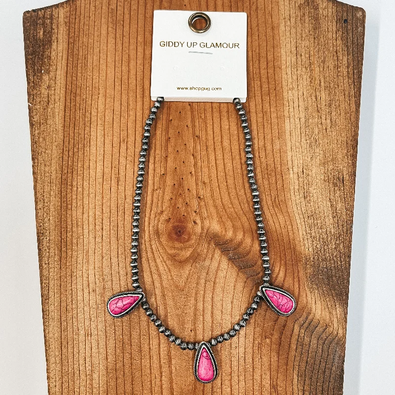 Navajo Inspired Choker with Three Teardrop Stones in Pink