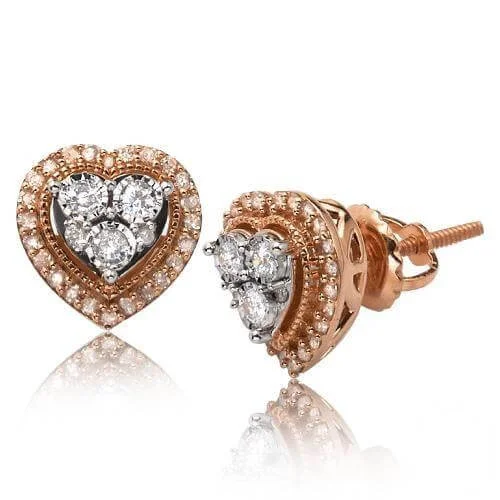 Embellished Earrings-14KR 0.33CTW ILLUSION SET DIAMOND HEART CLUSTER