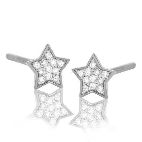 Fun Statement Earrings-14KW 0.10CTW DIAMOND FLAT STAR EARRING STUDS