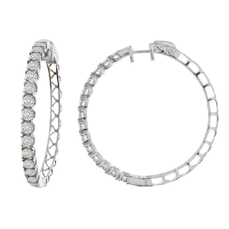 Hoop Earrings for Women-LADIES HOOP EARRINGS 2.00CT ROUND DIAMOND 10K WHITE GOLD