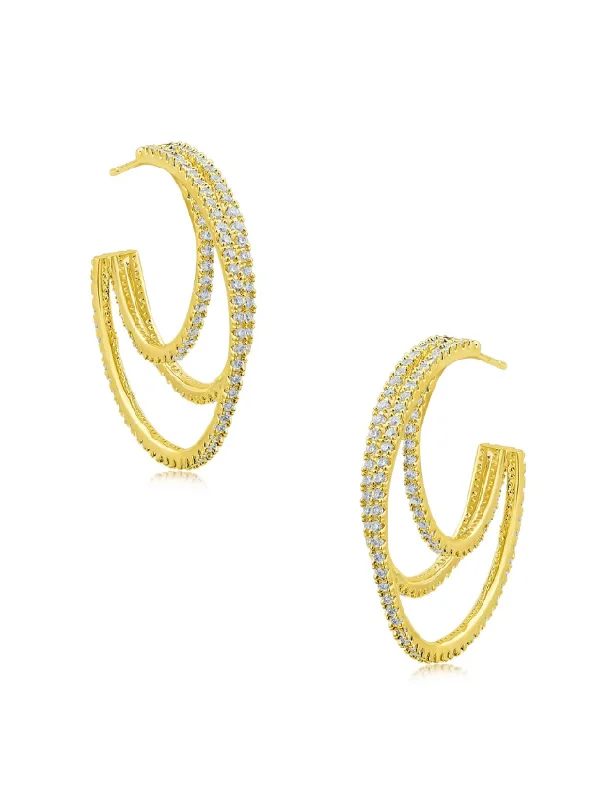 Elegant Hoops with Diamonds-Triple Hoop Earrings