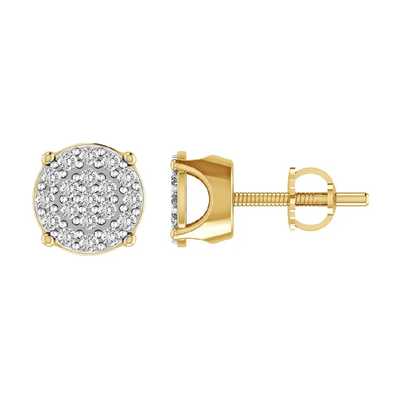 Round Hoop Earrings-LADIES STUD EARRINGS 0.25CT ROUND DIAMOND 10K YELLOW GOLD