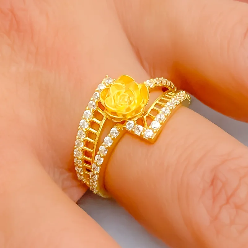 Charming Fancy Floral 22k Gold CZ Ring