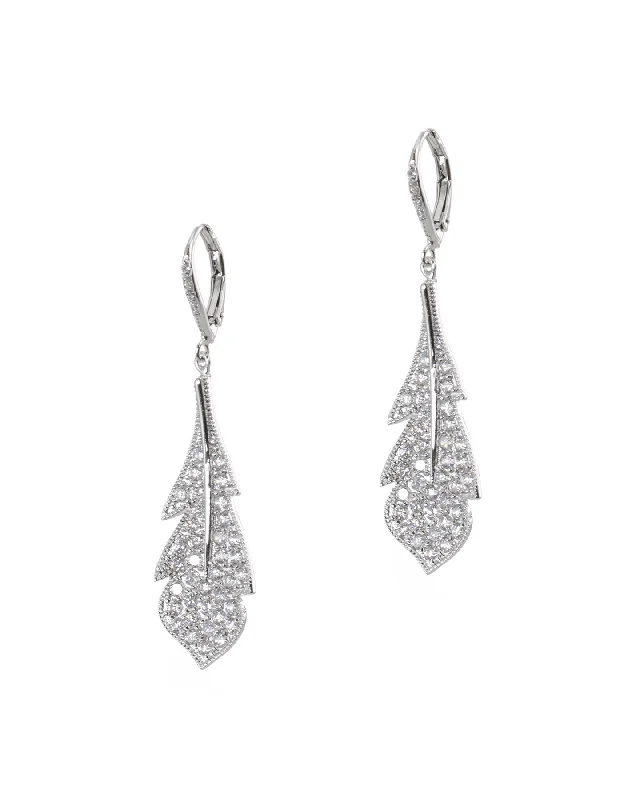 Metal Statement Earrings-Pave Feather Earrings