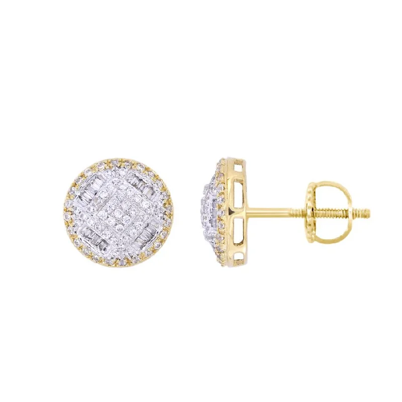 Gold-Plated Earrings-LADIES EARRINGS 0.50CT ROUND/BAGUETTE DIAMOND 10K YELLOW GOLD