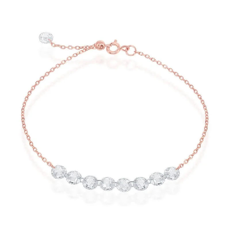 Sterling Silver Rose Gold Plated Linked CZ Bracelet