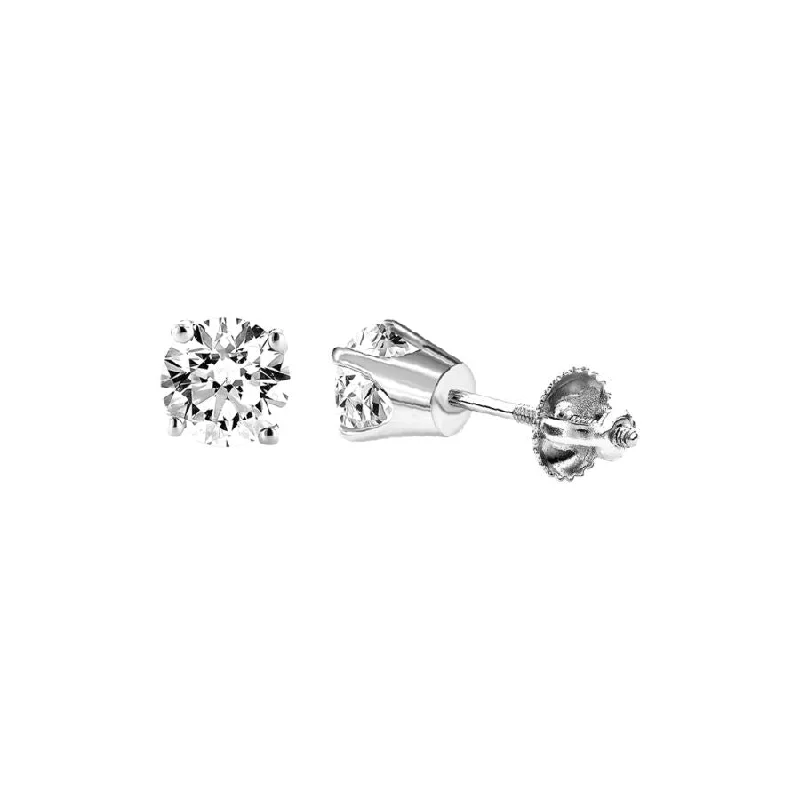 Handmade Gold Earrings-LADIES SOLITARE EARRINGS 2.00CT ROUND DIAMOND 14K WHITE GOLD