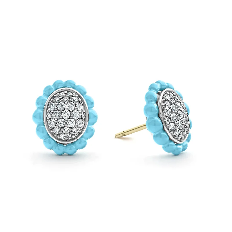 Shiny Hoop Earrings-Blue Caviar Ceramic Oval Diamond Stud Earrings