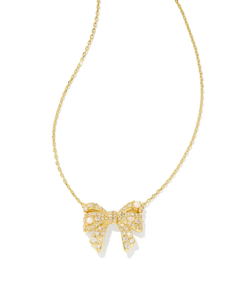 Kendra Scott | Krista Gold Bow Short Pendant Necklace in White Mix