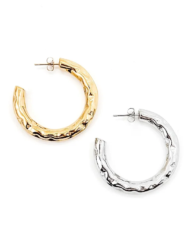 Cute Stud Earrings-Elondo Hammered Hoop Earrings || Choose Color