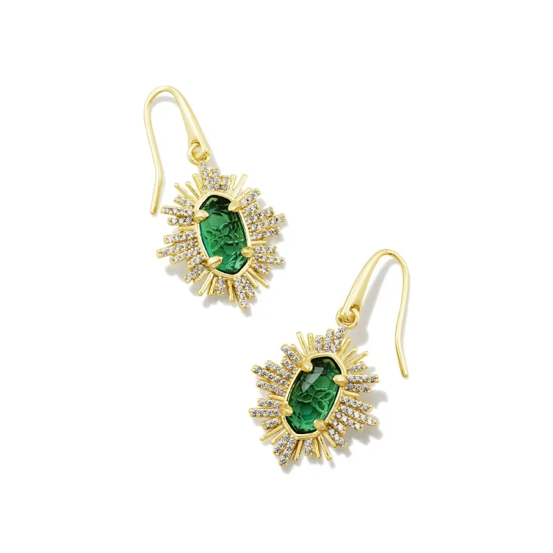 Kendra Scott | Grayson Sunburst Gold Drop Earrings in Green Glass