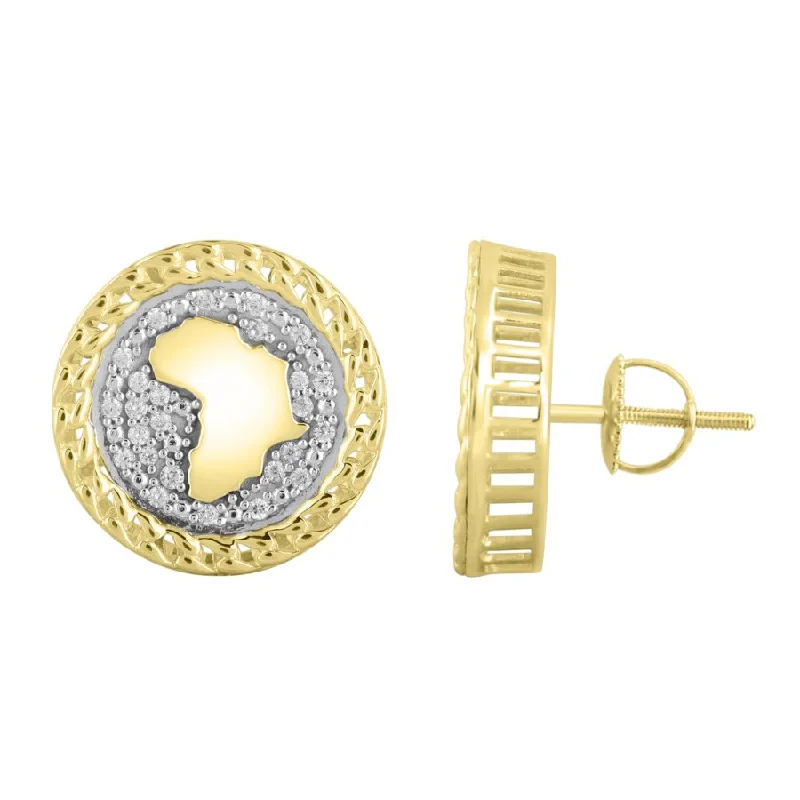 Gold Dangle Earrings-MEN'S STUD EARRINGS 0.25CT ROUND DIAMOND 10K YELLOW GOLD