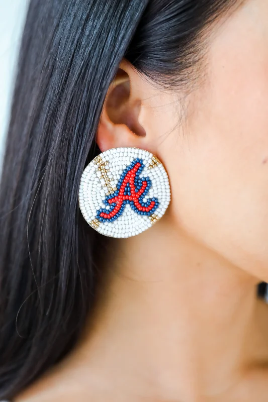 Stylish Hoop Earrings-White "A" Baseball Beaded Earrings