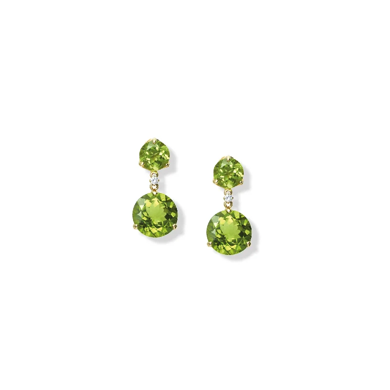 Colored Hoop Earrings-Rivière Double Earrings Yellow Gold - Peridot & Diamond