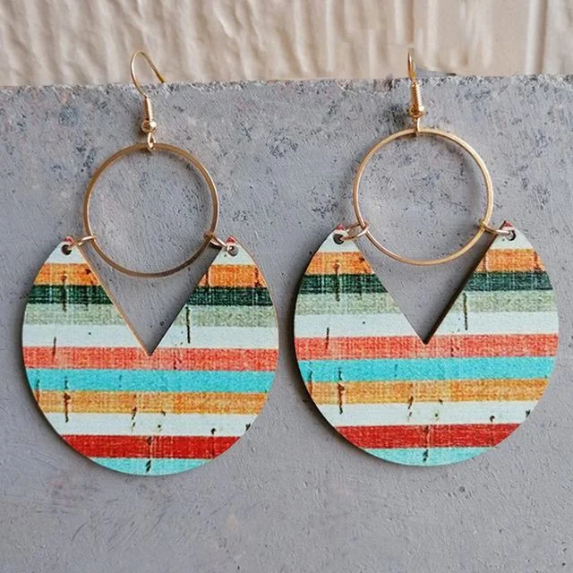 Sterling Silver Dangle Earrings-Beautiful Geometric Wood and Gold Pattern Earrings