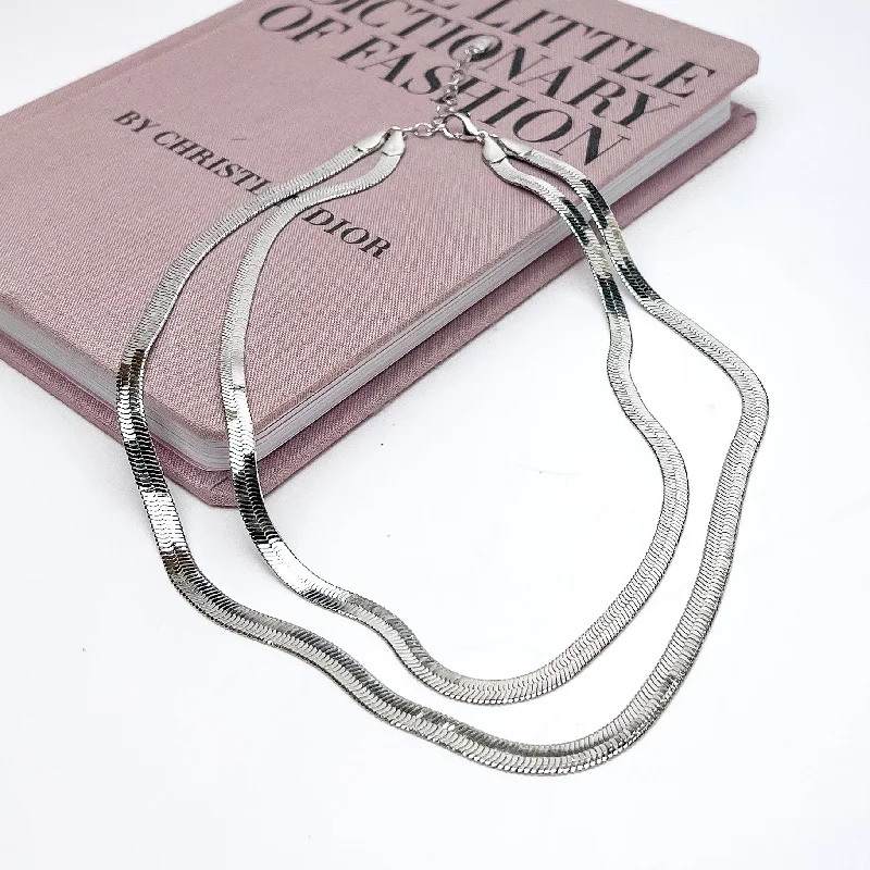 Night Life Double layered Silver Tone Chain Necklace