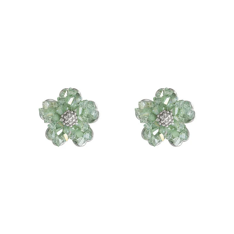 Grass Fruit Green Flower Crystal Ear Studs